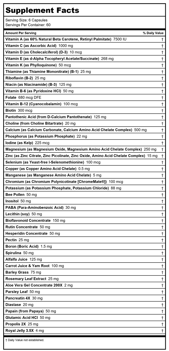 Solaray - Iron Free Spectro - 360 Capsules - Supplement Facts panel