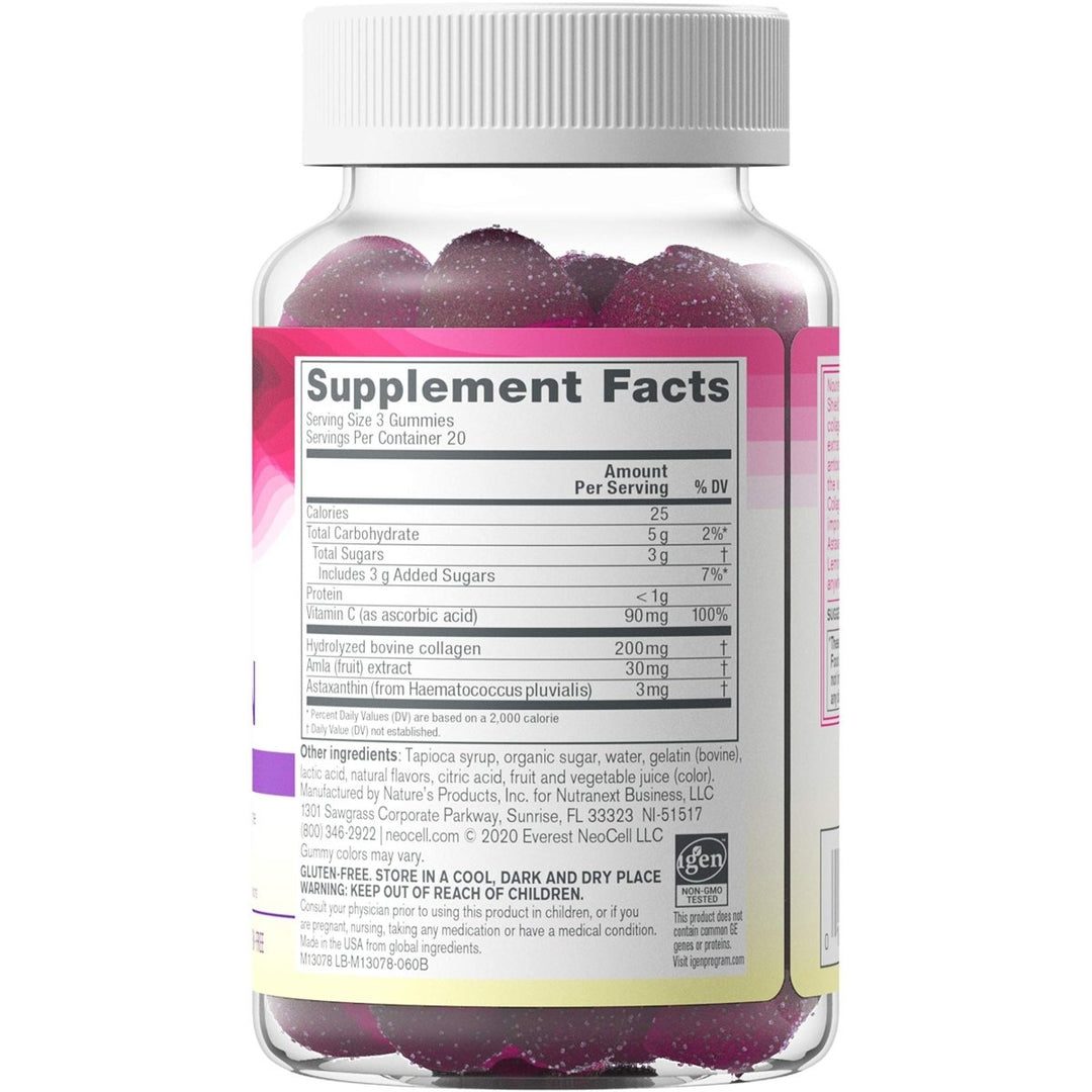 NeoCell Beauty Shield Collagen Gummies with Astaxanthin and Vitamin C For Skin Health, Blackberry Lemon, Gummies, 60 Count, 1 Bottle - Supplement Facts panel
