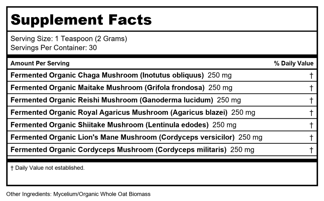Solaray Organic Fermented Mushroom Complete Organic, Powder (Btl-Plastic) 2000mg | 60g - Supplement Facts panel