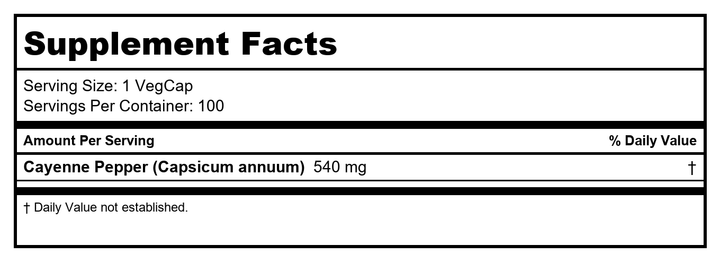 Solaray Cayenne &amp; Garlic - 100 VegCaps - Supplement Facts panel