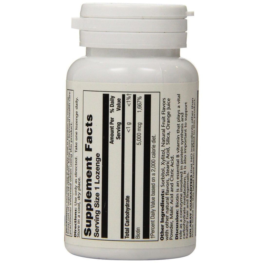 Solaray Biotin 5000 mcg 60 lozenges - Supplement Facts panel