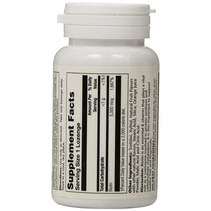 Solaray Biotin 5000 mcg 60 lozenges - Supplement Facts panel