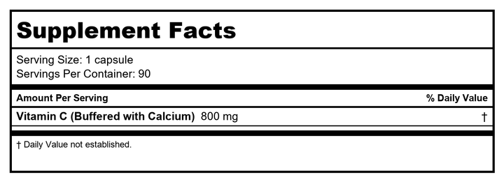 SOLARAY Buffered Vitamin C 800mg w/Rose Hips &amp; Acerola | Immune Function, Skin, Bone &amp; Nerve Health Support, 90 VegCaps - Supplement Facts panel