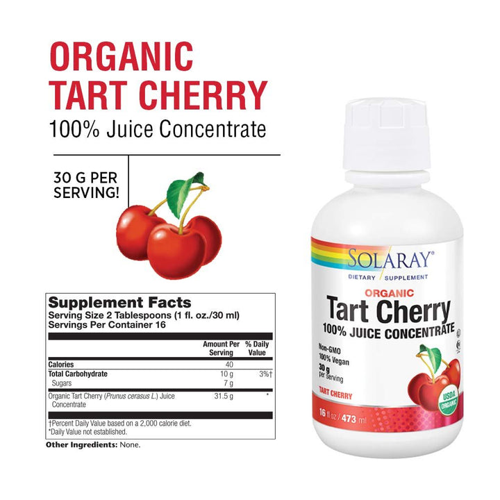 Solaray Organic Tart Cherry 100% Juice Concentrate | Healthy Uric Acid Levels &amp; Joint Support | 16 Servings | 16 fl oz - Supplement Facts panel