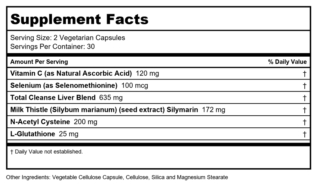 SOLARAY Total Cleanse Liver - Milk Thistle, Dandelion &amp; More for Healthy Cleansing Support - 60 Count (Pack of 1) - Supplement Facts panel