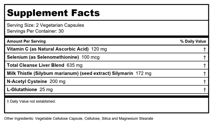 SOLARAY Total Cleanse Liver - Milk Thistle, Dandelion &amp; More for Healthy Cleansing Support - 60 Count (Pack of 1) - Supplement Facts panel