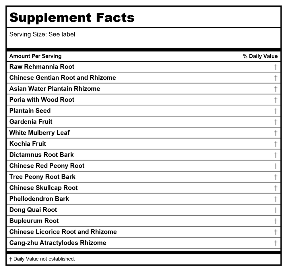 Kan Herb Essentials Damp Heat Derma Relief 8 Ounce - Supplement Facts panel