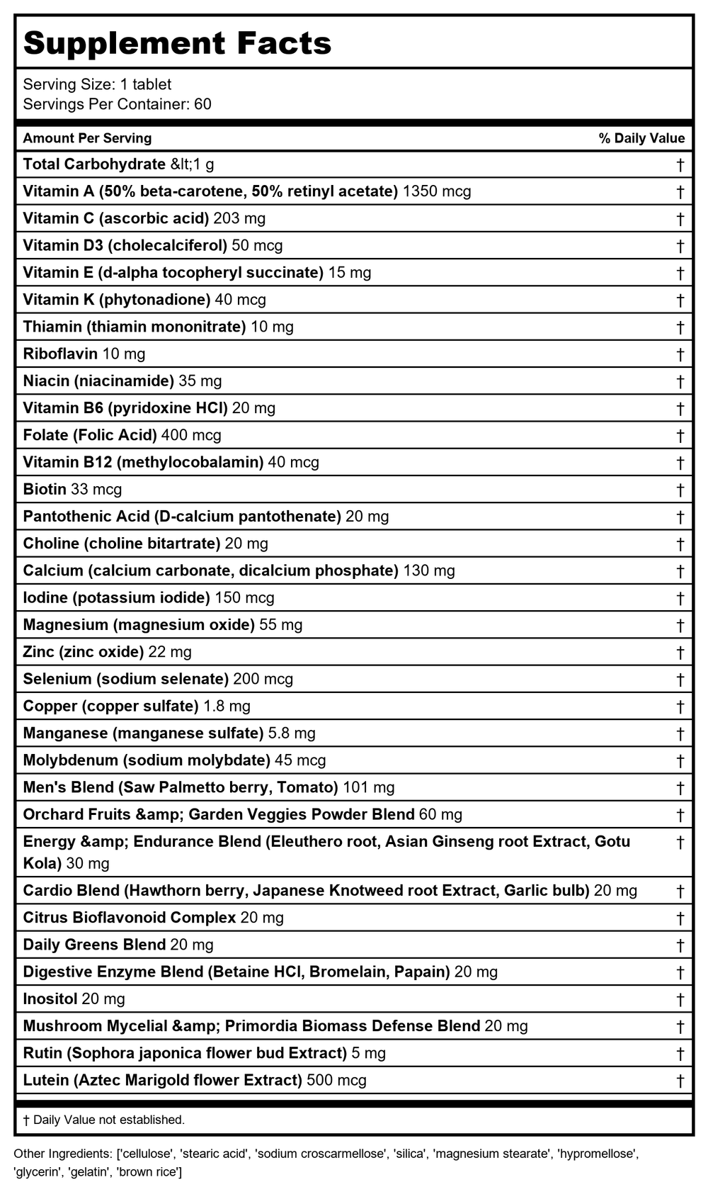 NATURE'S WAY Alive! Mens Once Daily, 60 TAB - Supplement Facts panel