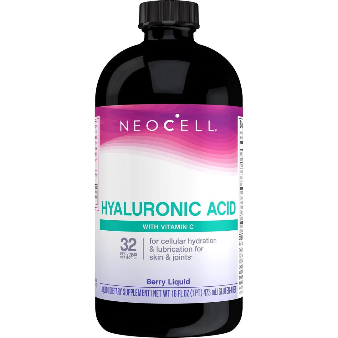 NeoCell Hyaluronic Acid Liquid with Vitamin C, Fights Collagen Depletion, Supports Tissue Hydration, Gluten Free, Berry, 16 Fl. Oz - Supplement Facts panel