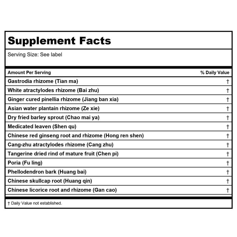 Kan Herb Essentials Subdue Internal Wind 4 Ounce - Supplement Facts panel