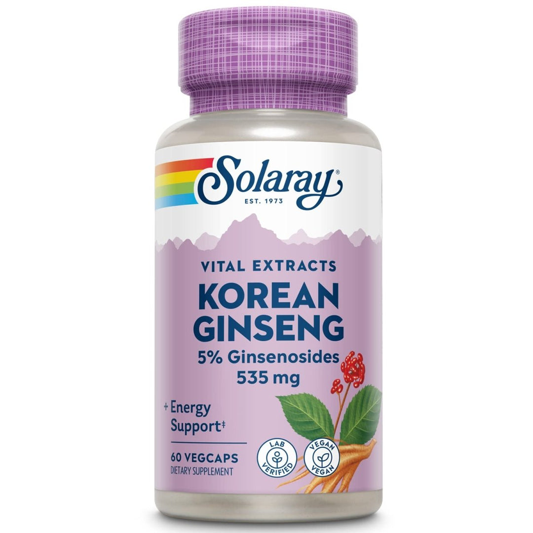 SOLARAY Guaranteed Potency Ginseng Root Extract Korean, Veg Cap (Btl-Plastic) 500mg | 60ct - Supplement Facts panel