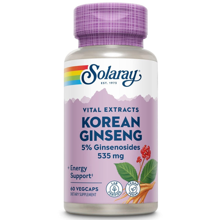SOLARAY Guaranteed Potency Ginseng Root Extract Korean, Veg Cap (Btl-Plastic) 500mg | 60ct - Supplement Facts panel