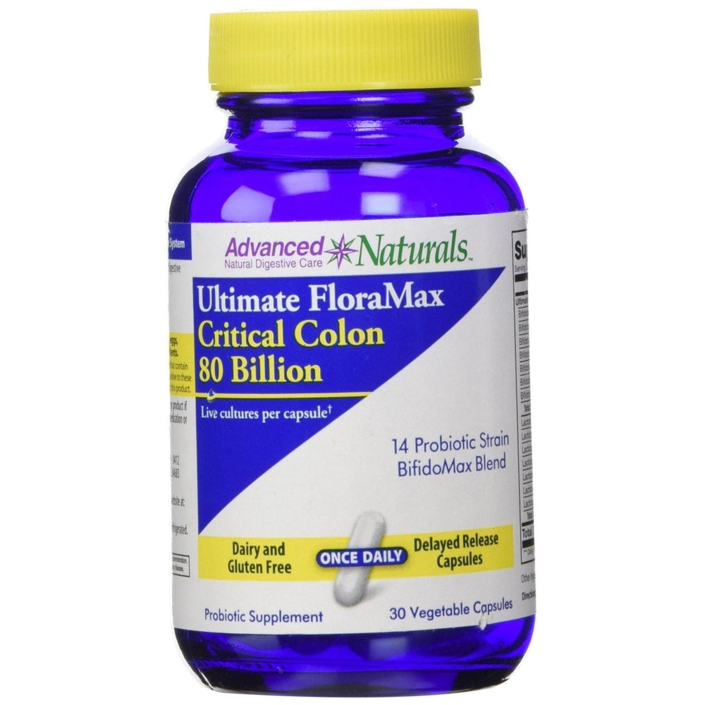Advanced Naturals Ultimate Floramax Critical Colon 80 Billion Caps, White 30 Count - Supplement Facts panel