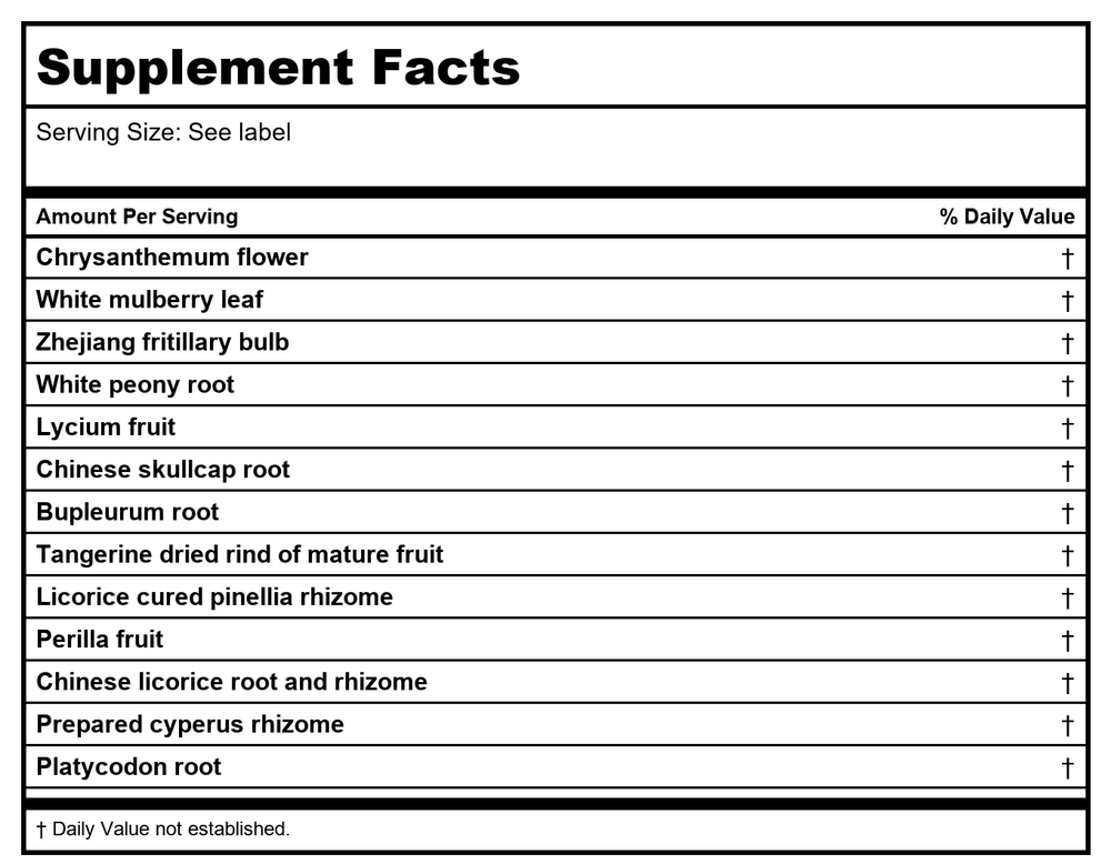 Kan Herb Chinese Modular Solutions Harmonize Metal & Wood 2 Ounce - Supplement Facts panel