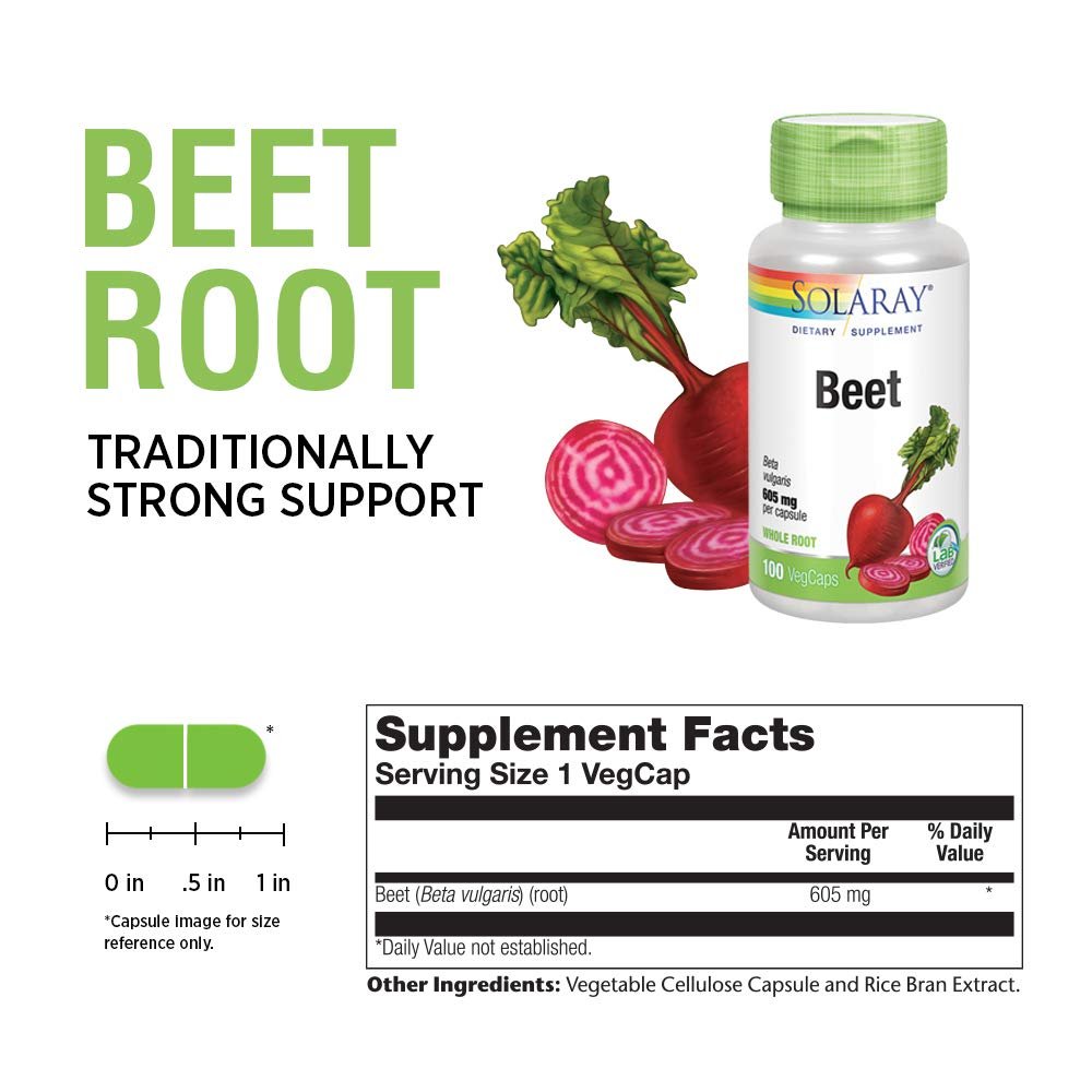 SOLARAY Beet Root 605mg - 100 VegCaps - Supplement Facts panel