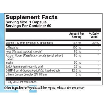 Nutra BioGenesis - Stress Factors - Vitamin B6, Lithium and GABA to Help Support Stress Response and Neurotransmitter Health - 60 Capsules - Supplement Facts panel