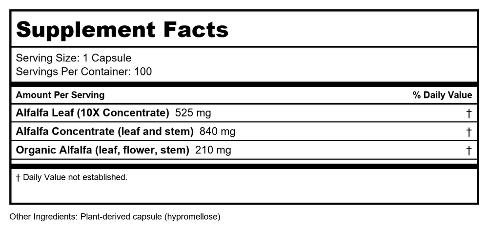 Nature's Way Alfa-Max 10X Concentrate - 100 Capsules - Supplement Facts panel
