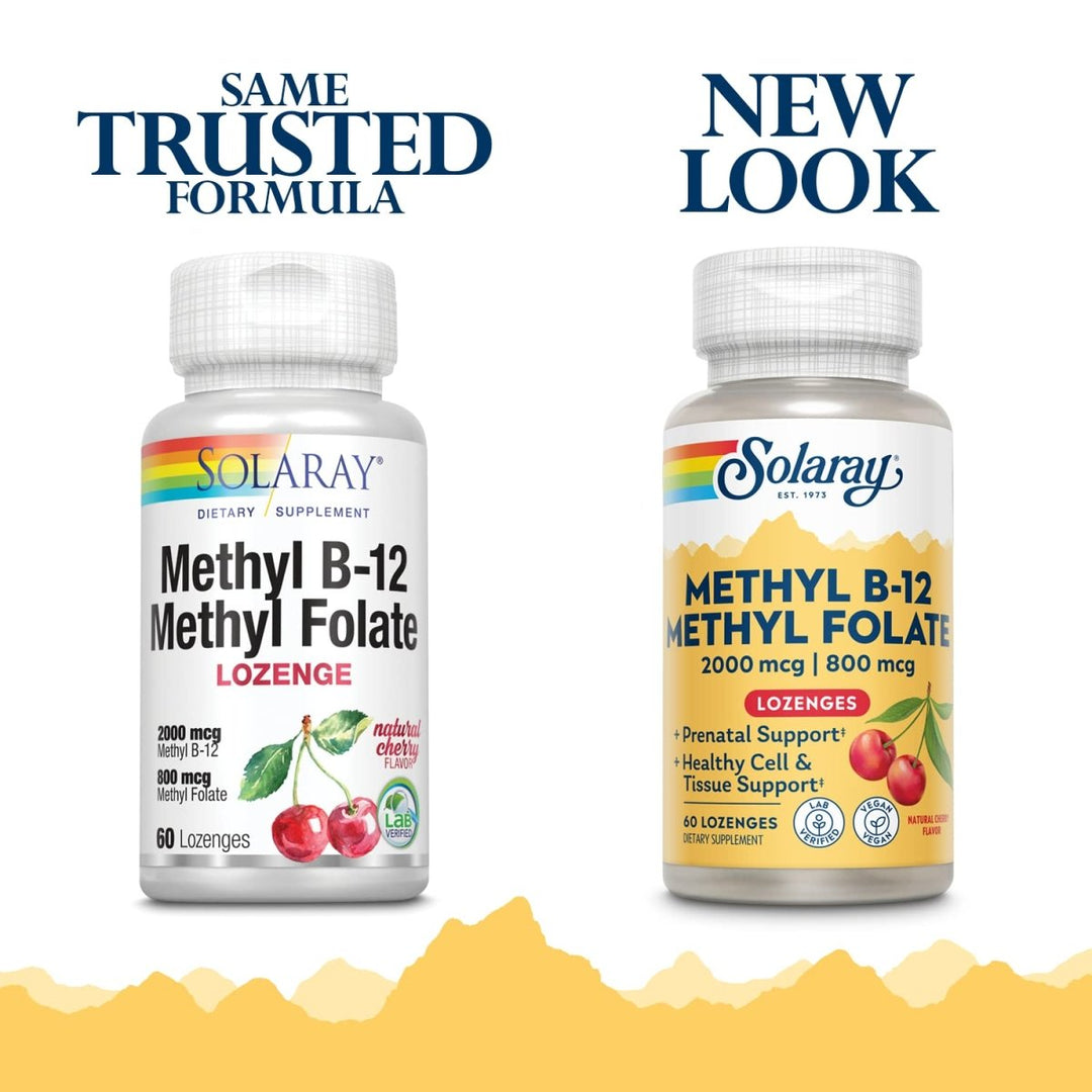 SOLARAY B-12 + Methyl Folate Lozenges | 60 Count - Supplement Facts panel