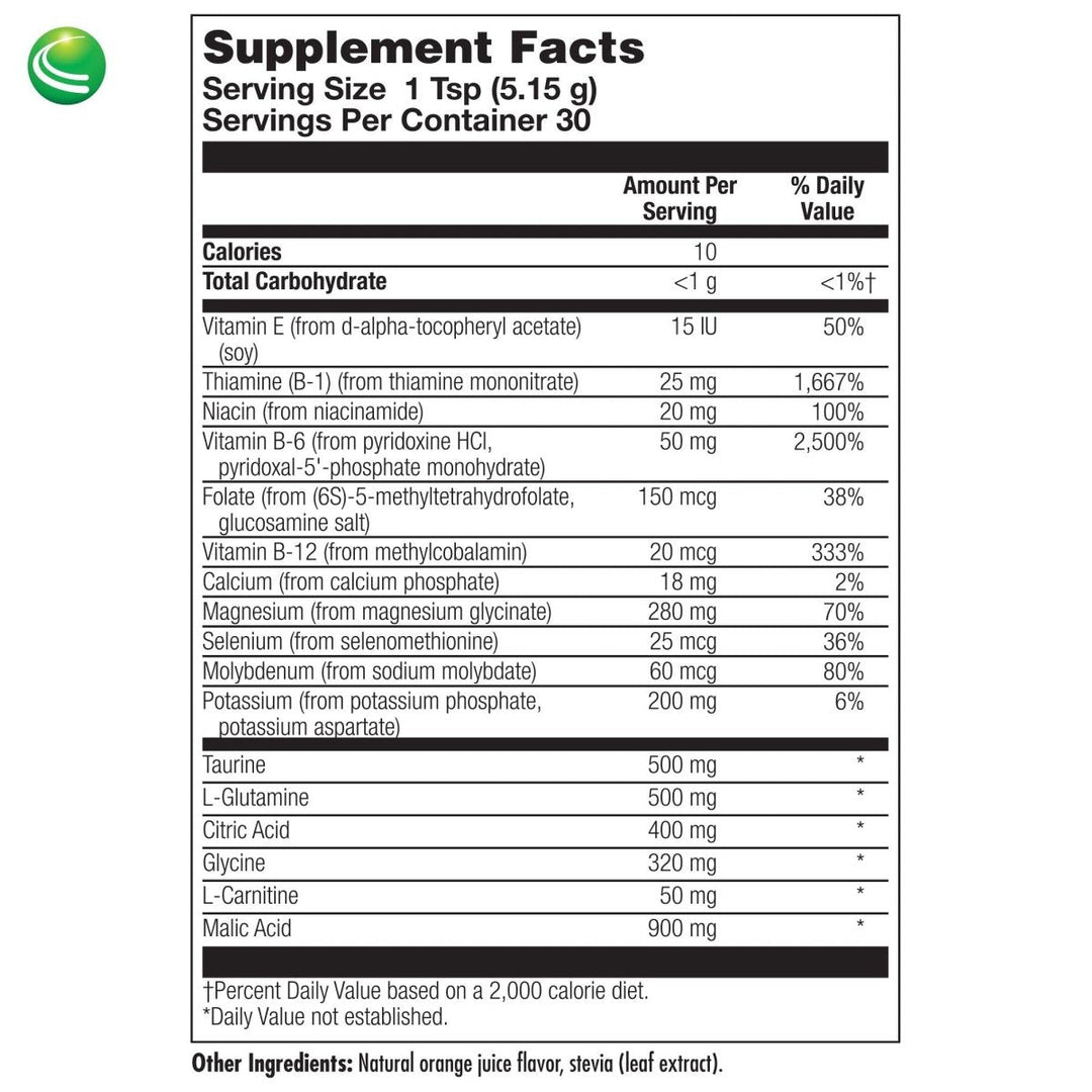 Nutra BioGenesis - Muscle Aid - Malic Acid, B Vitamins, Amino Acids and Electrolytes for Cellular Energy &amp; Muscle Support - Gluten Free - 153 g - Supplement Facts panel
