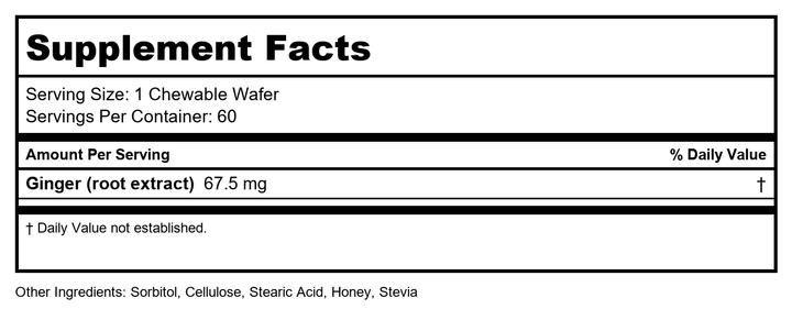 Solaray Ginger Trips Chewable Wafers, 67mg, 60 Count - Supplement Facts panel