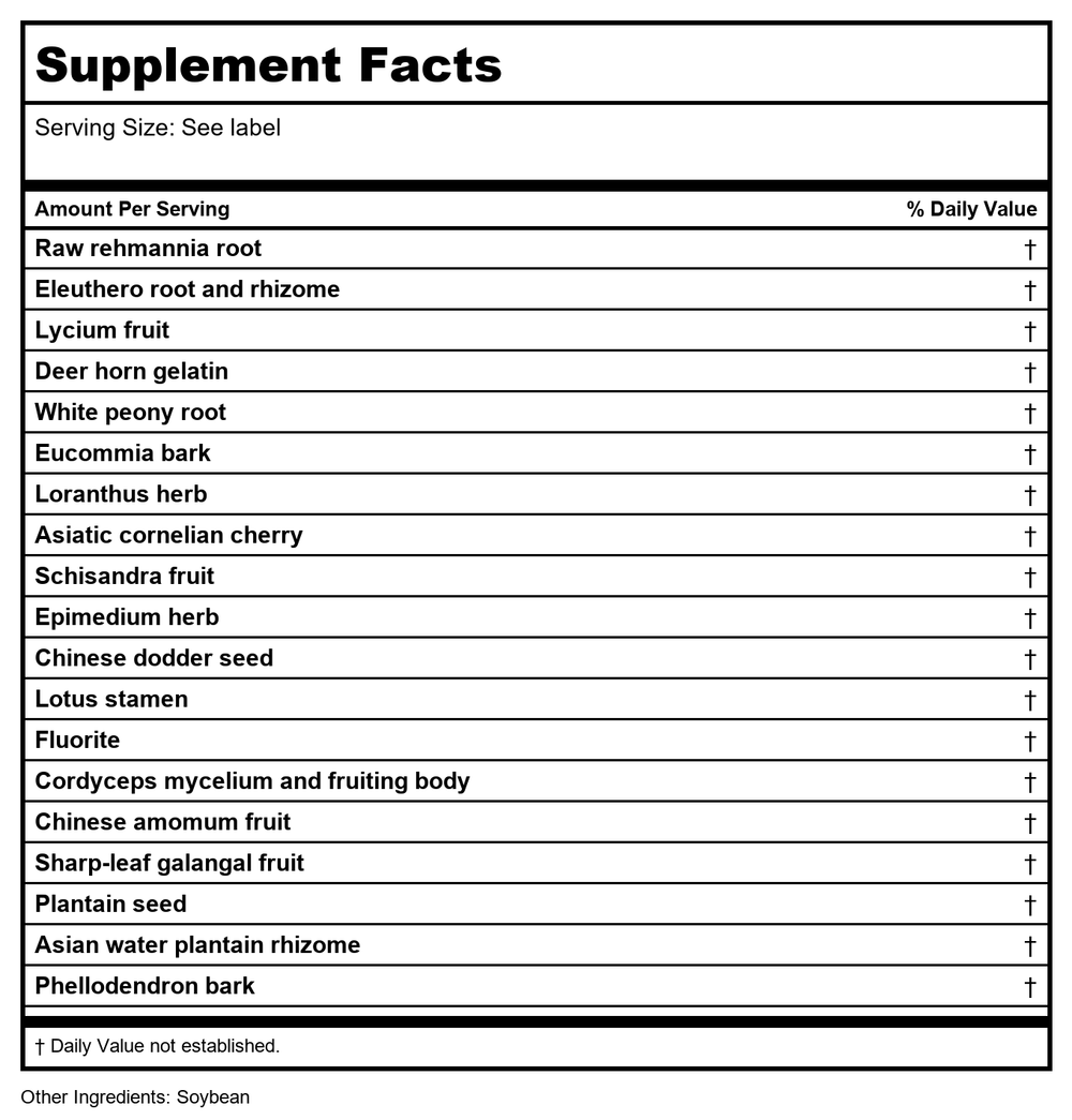 Kan Herb Chinese Modular Solutions Replenish Essence 8 Ounce - Supplement Facts panel