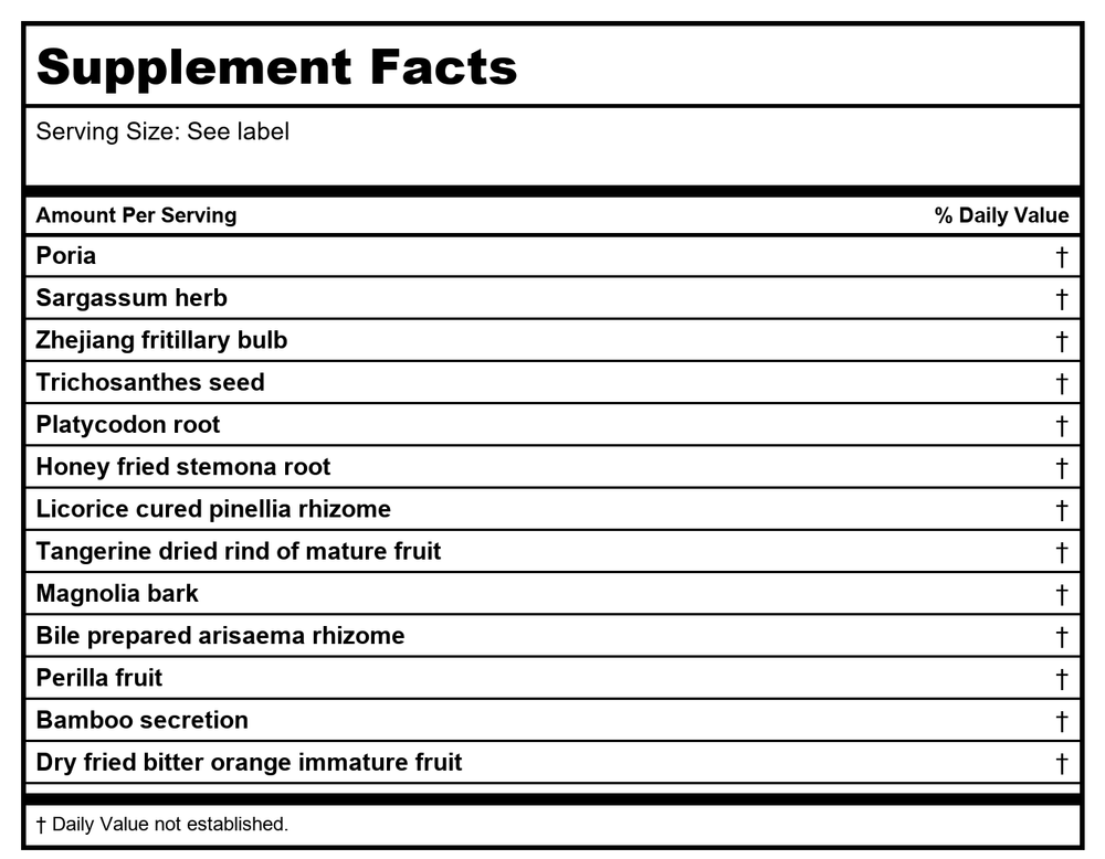 Kan Herb Chinese Modular Solutions Purge Sticky Stuff 8 Ounce - Supplement Facts panel