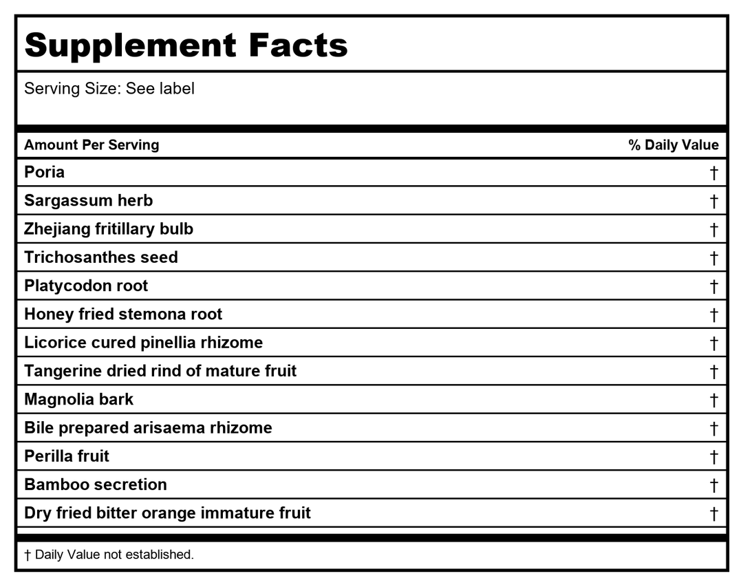 Kan Herb Chinese Modular Solutions Purge Sticky Stuff 8 Ounce - Supplement Facts panel