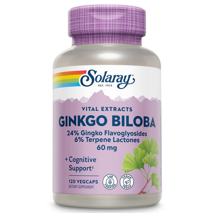 SOLARAY Guaranteed Potency Ginkgo Biloba Leaf Extract, Veg Cap (Btl-Plastic) 60mg | 120ct - Supplement Facts panel