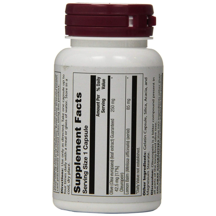 Solaray - Olive Leaf Extract, 250 mg, 60 capsules - Supplement Facts panel