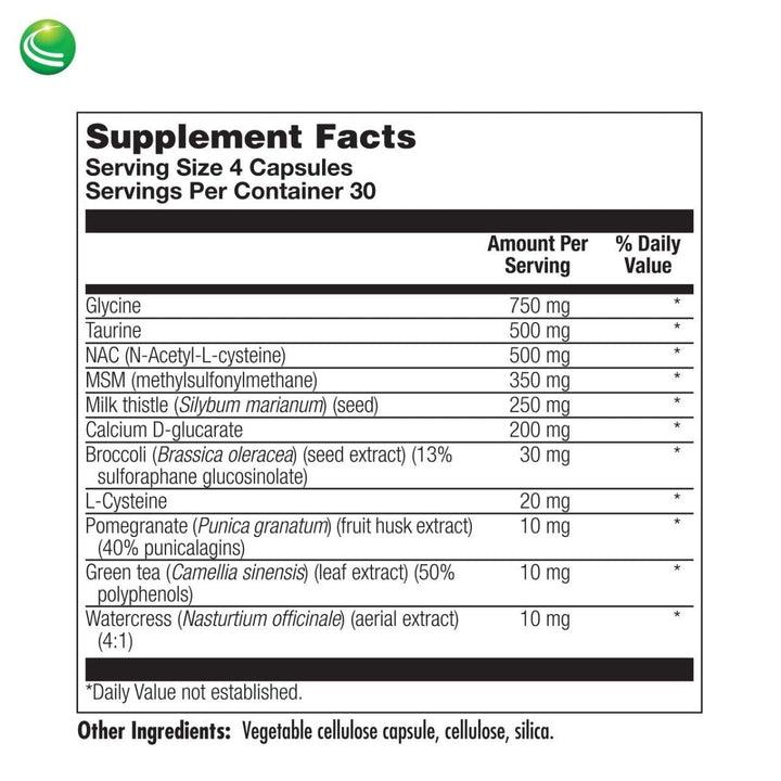 Nutra BioGenesis - BioCleanse Capsules - Milk Thistle, N-Acetyl-L-Cysteine &amp; MSM for Liver Support - 120 Capsules - Supplement Facts panel