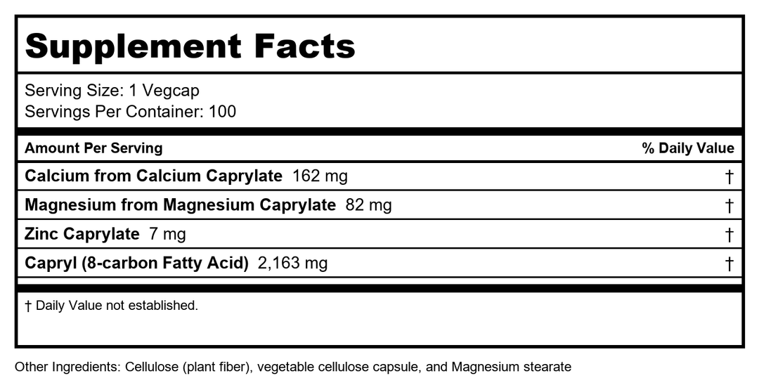 Solaray - Capryl Sodium-Free Resin-Free - 100 Vegetarian Capsules   08130 - Supplement Facts panel