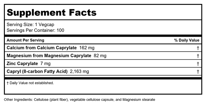 Solaray - Capryl Sodium-Free Resin-Free - 100 Vegetarian Capsules   08130 - Supplement Facts panel