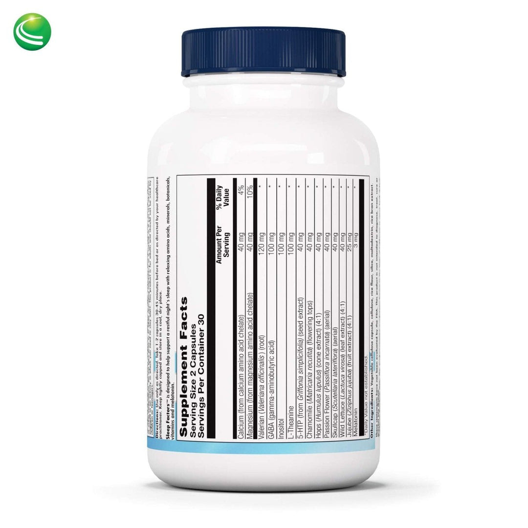 Nutra BioGenesis Sleep Factors, 60 Capsules - Supplement Facts panel