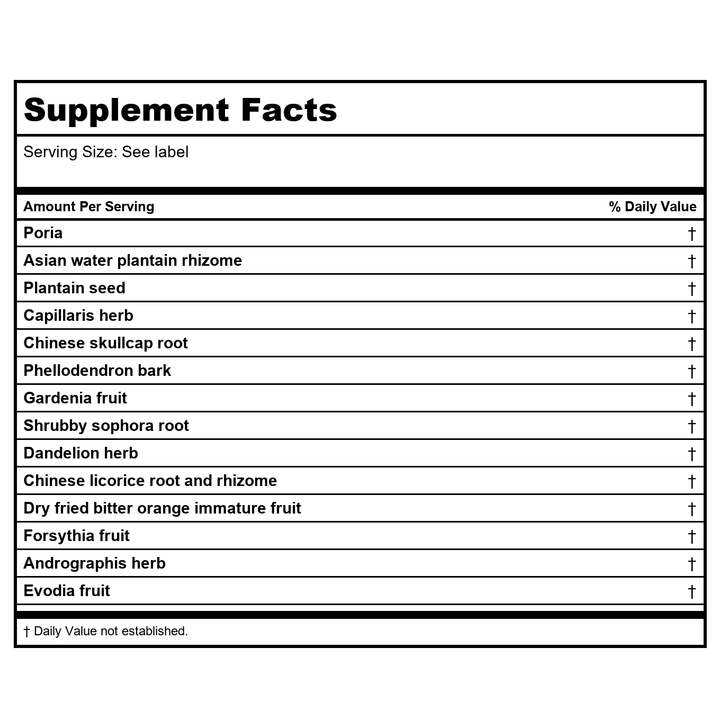 Kan Herb Chinese Modular Solutions Purge Damp Heat 8 Ounce - Supplement Facts panel
