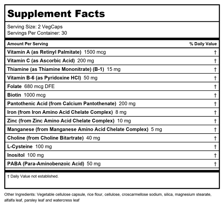 Solaray Hair Nutrients, Veg Cap (Btl-Plastic) | 60ct - Supplement Facts panel