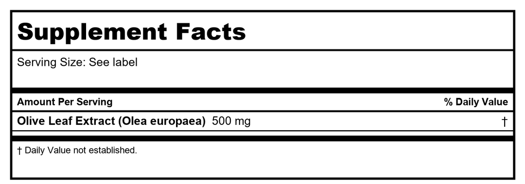 SOLARAY Guaranteed Potency Olive Leaf Extract Double Strength, Veg Cap (Btl-Plastic) 500mg | 30ct  37575 - Supplement Facts panel