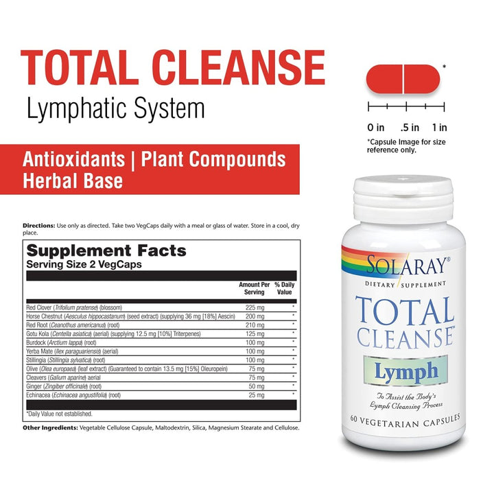 SOLARAY Total Cleanse Lymph VCapsules 60 Count - Supplement Facts panel