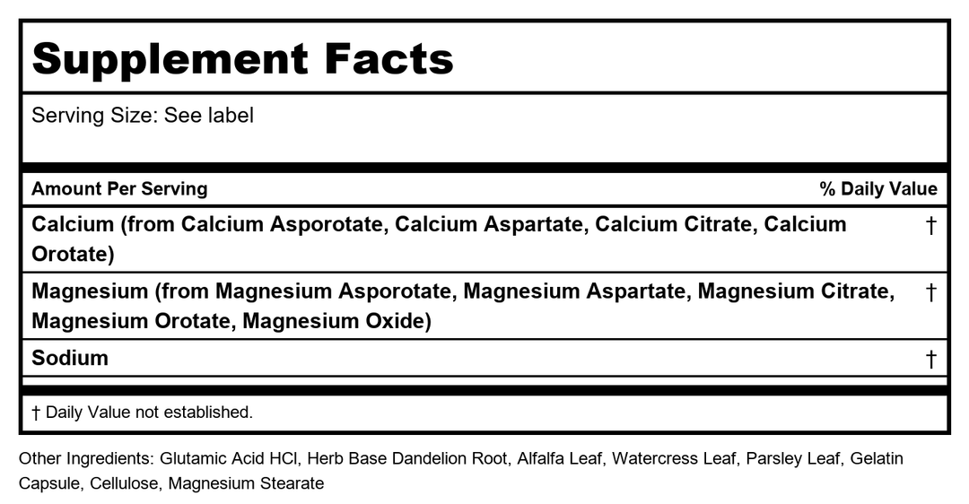 Solaray Calcium and Magnesium Asporotate Capsules | 240 Count - Supplement Facts panel