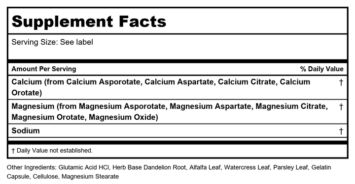 Solaray Calcium and Magnesium Asporotate Capsules | 240 Count - Supplement Facts panel