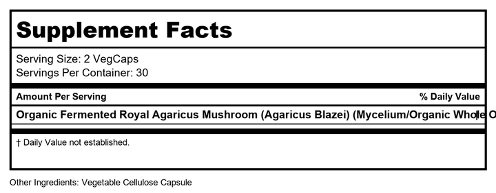 SOLARAY Fermented Royal Agaricus Mushroom 500 mg | 60 VegCaps - Supplement Facts panel