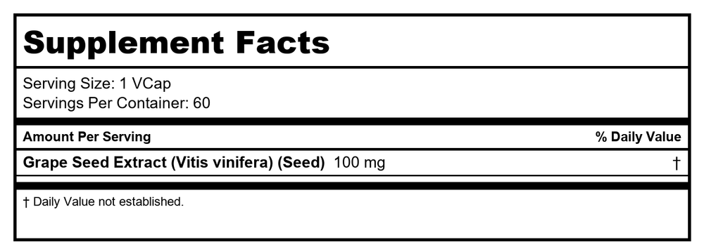 Grape Seed Extract 100 mg Solaray 60 VCaps - Supplement Facts panel