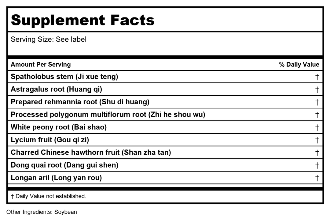Kan Herb Chinese Modular Solutions Tonify Red River 4 Ounce - Supplement Facts panel
