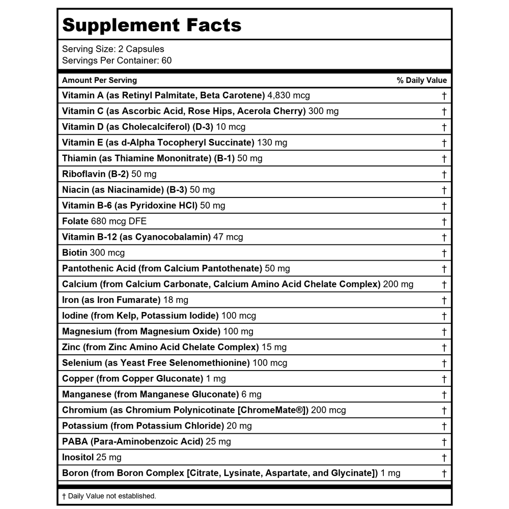 SOLARAY Multi Energy Two Daily, Capsule (Btl-Plastic) 120ct - Supplement Facts panel
