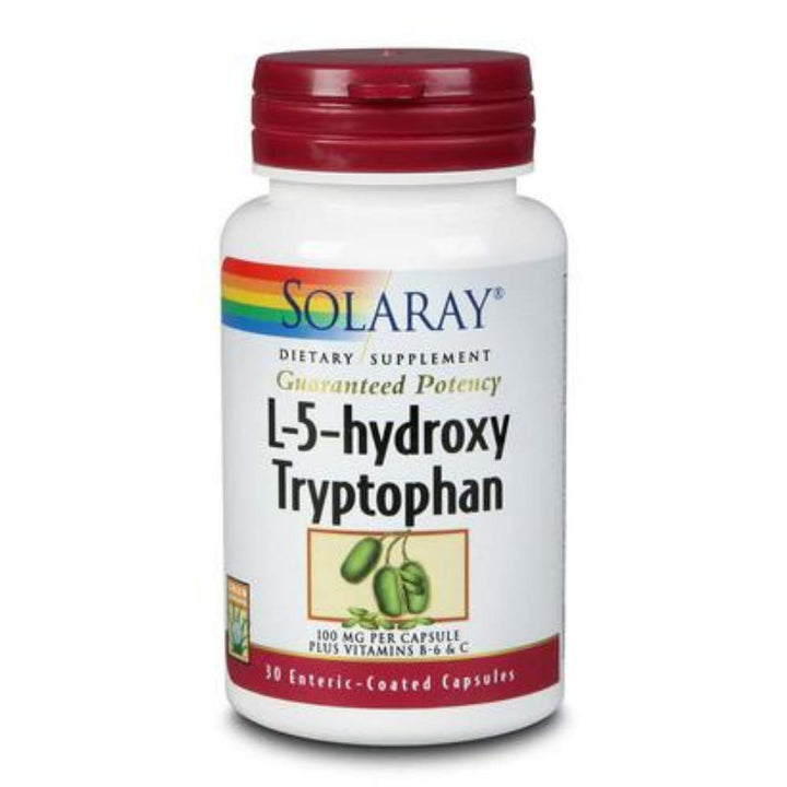 SOLARAY L-5-HTP w/ B6 &amp; C, Veg Cap (Btl-Plastic) | 100mg 30ct - Supplement Facts panel