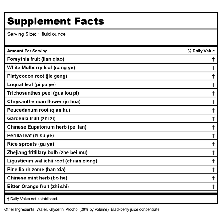 Health Concerns Yin Chao Junior 1oz - Supplement Facts panel