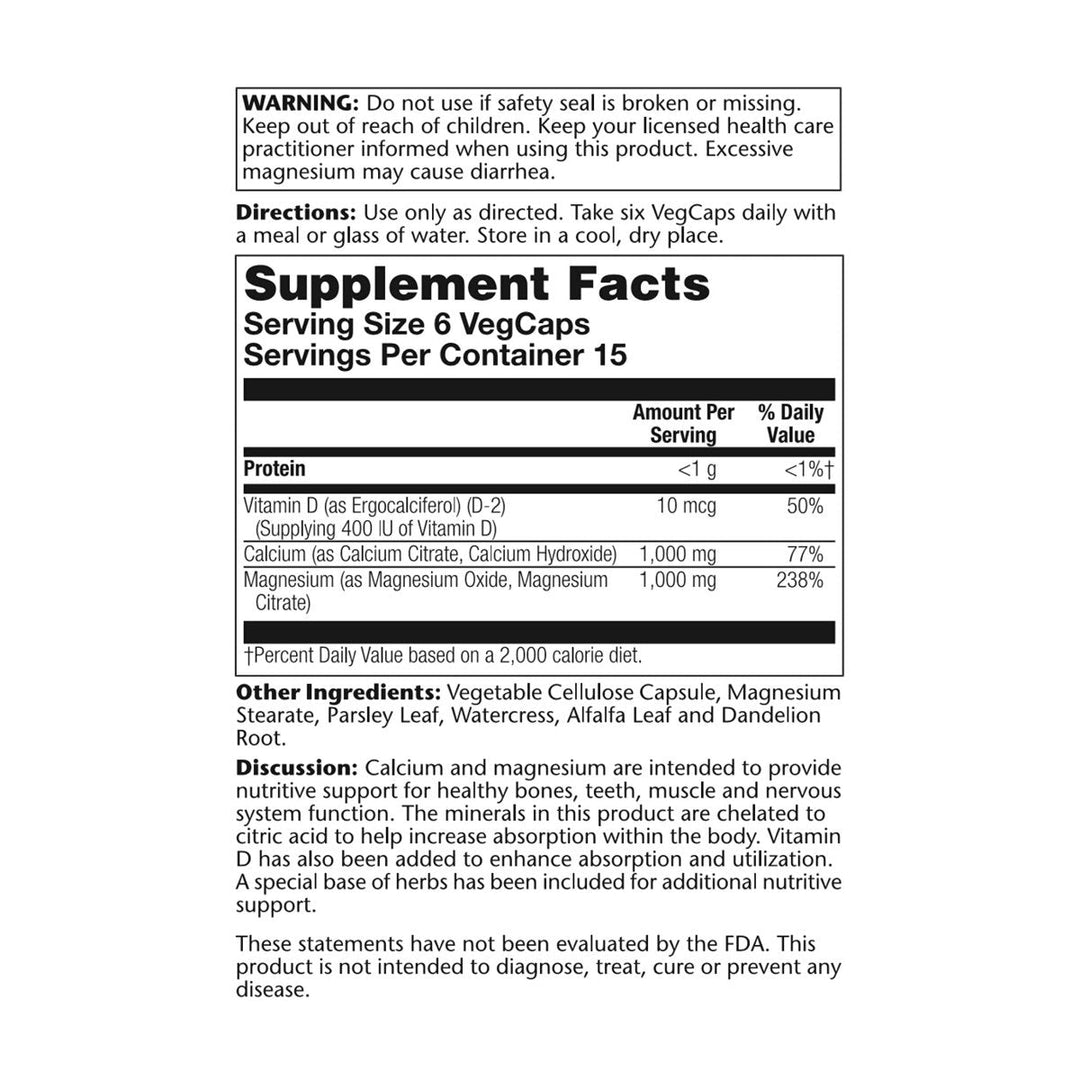 Solaray Cal-Mag Citrate w/D 2 1:1 | 90 VegCaps - Supplement Facts panel