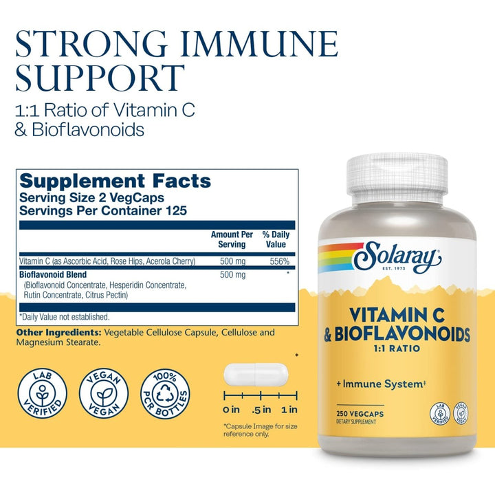 Solaray - Super Bio-Plex Vit C &amp; Bioflavonoids 250 count - Supplement Facts panel