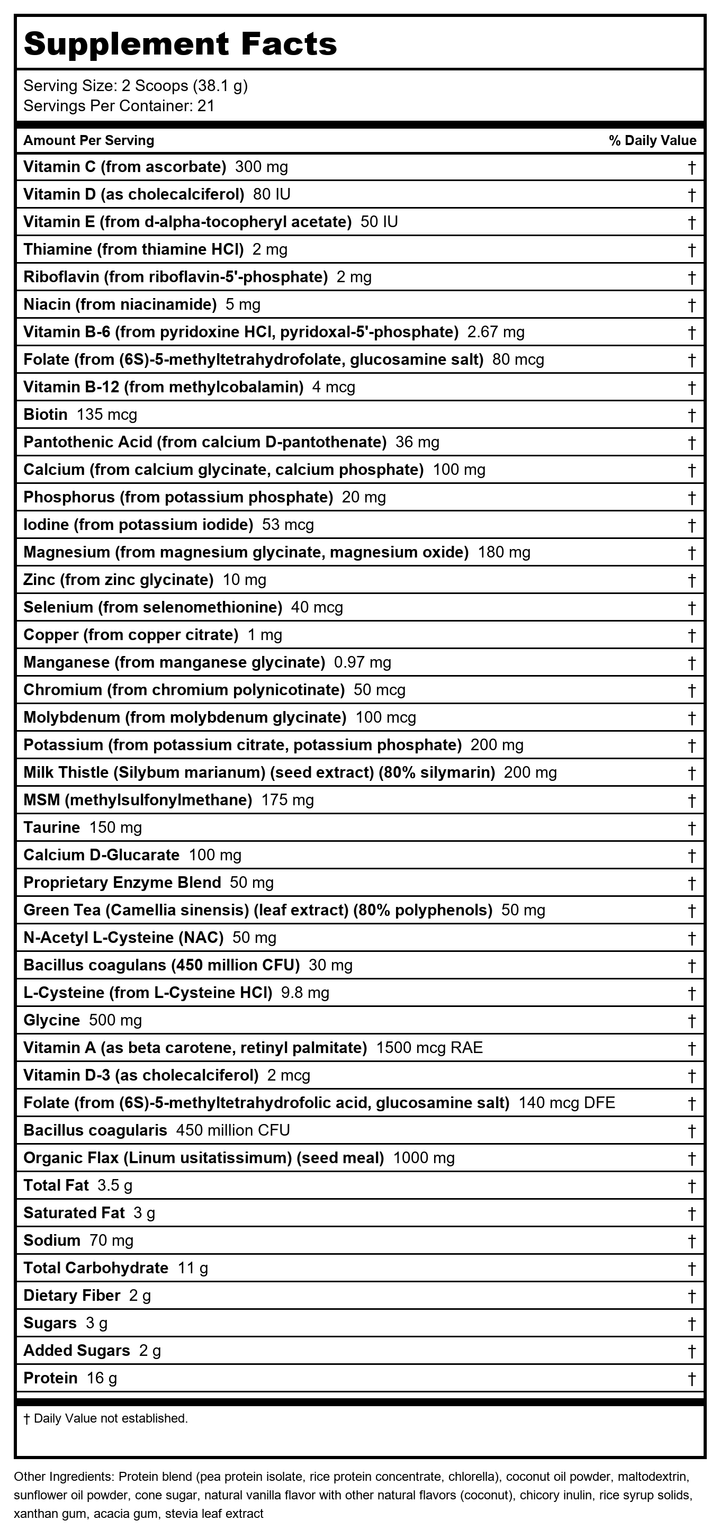 Nutra BioGenesis - BioCleanse Plus - Digestive Enzymes, Milk Thistle, and Plant Protein Blend for Digestion, Detox, and Liver Cleanse - Gluten Free, Powder - 1.9 Lb - Supplement Facts panel