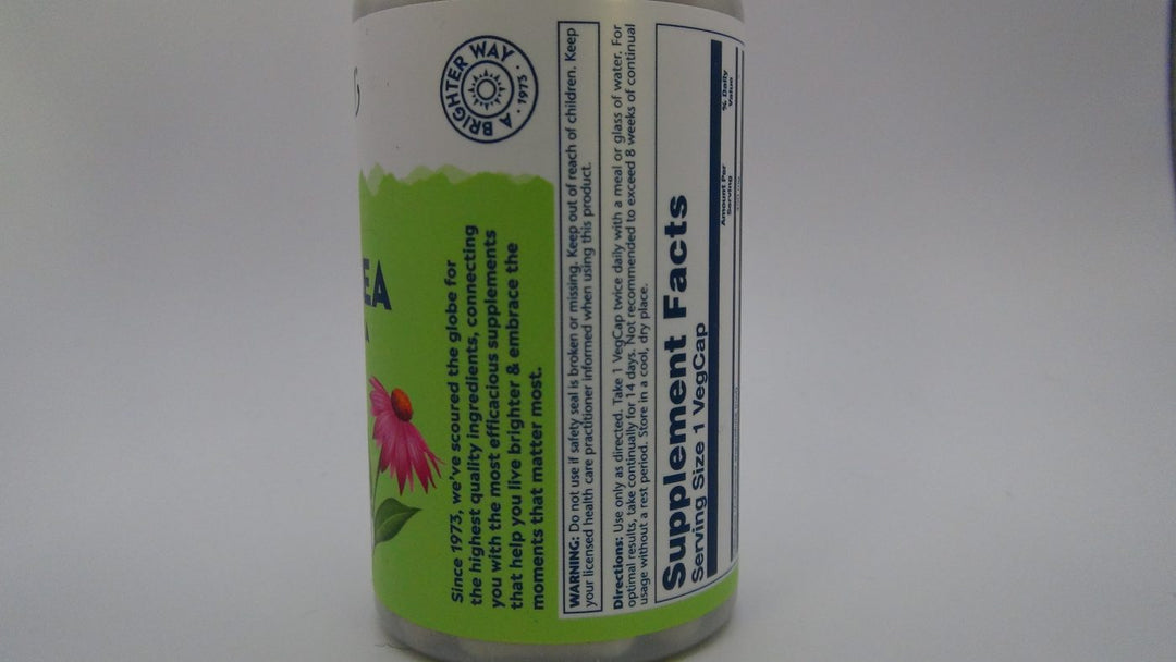 SOLARAY Echinacea Angustifolia &amp; Purpurea Root, Veg Cap (Btl-Plastic) 460mg | 100ct - Supplement Facts panel