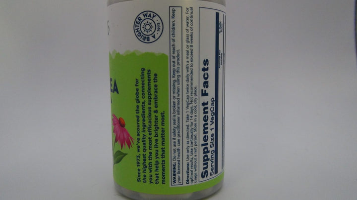 SOLARAY Echinacea Angustifolia &amp; Purpurea Root, Veg Cap (Btl-Plastic) 460mg | 100ct - Supplement Facts panel
